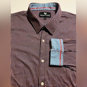 Butter Cloth Men’s Size 2XL Blue Orange Flip Cuff Button Up Shirt Stretch